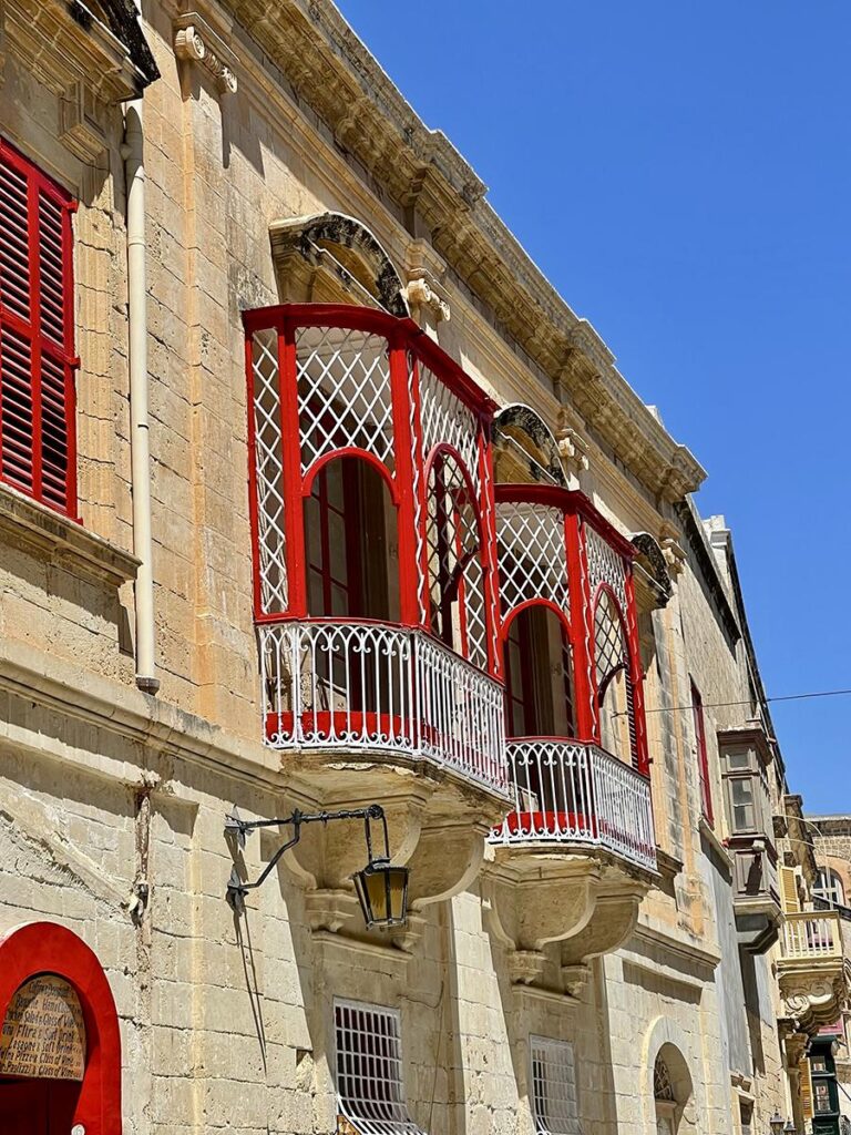 Balconies in Mdina, Malta influenced by Spanish overlords who occupied Mdina in the 12th century.
